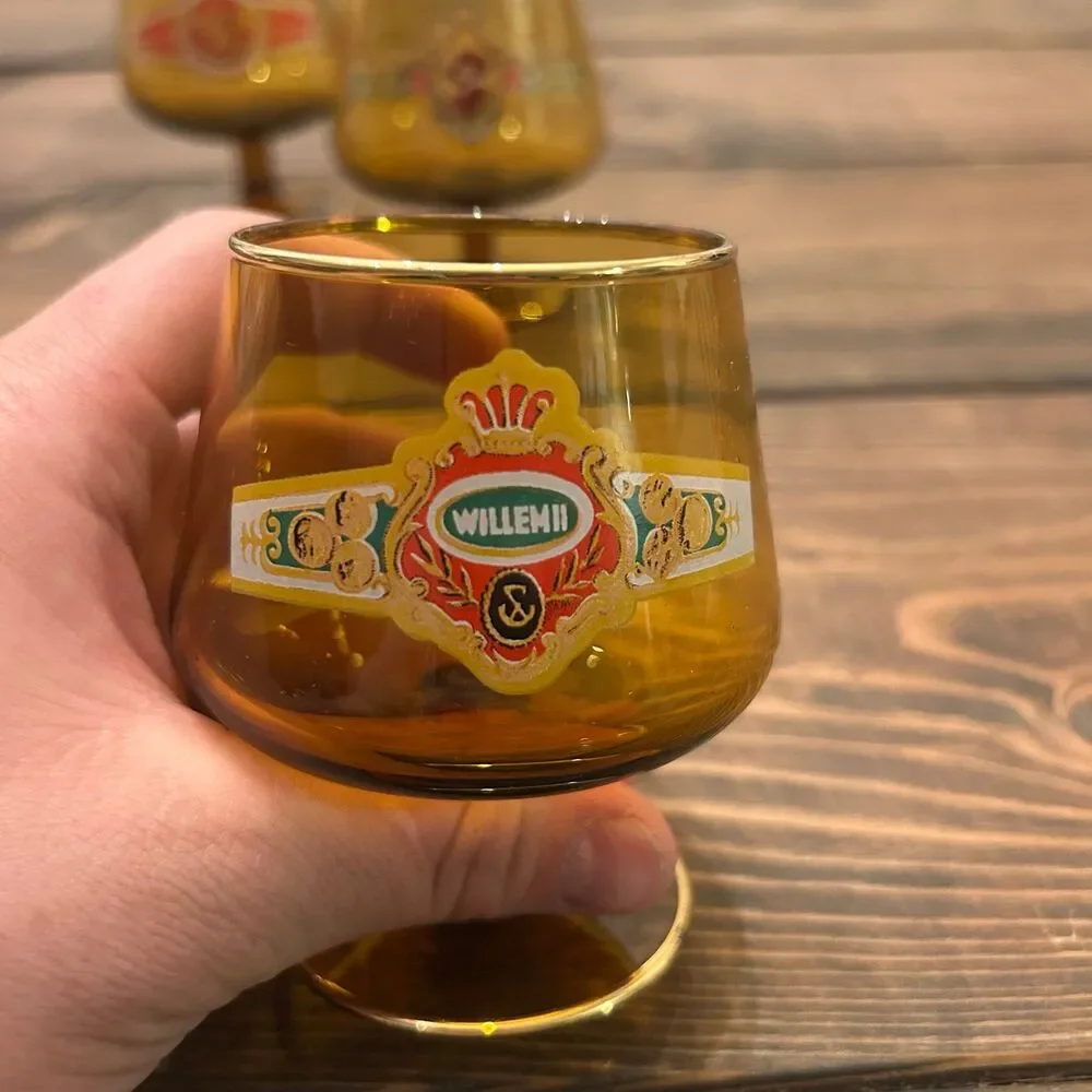 Set of 3 Vintage Willem II Holland Amber Glass Brandy Snifters